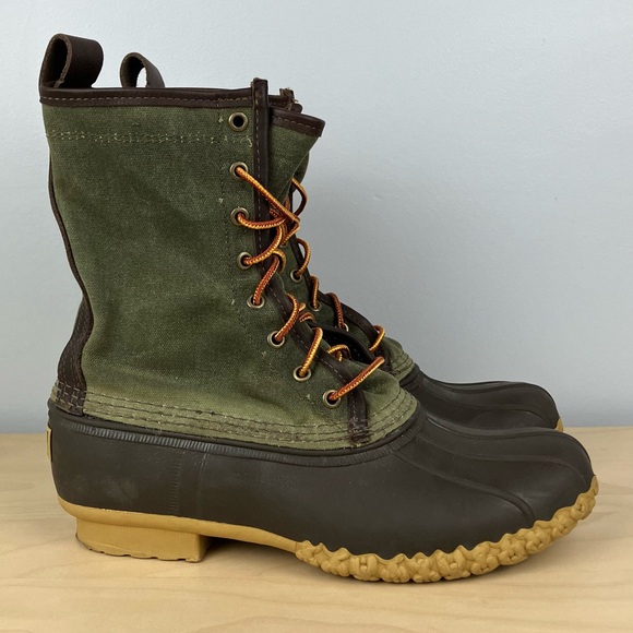 L.L. Bean Men’s Size 8.0 M Duck Boots Green Waxed Canvas Unlined Hunting Shoes - Picture 1 of 11